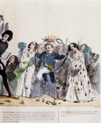 Tegneserie om Alexandre Dumas Fils og Honoré de Balzac - av Grandville, i "" Charivari""" fra 21.02.1844