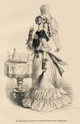 Da hun så beviset på det hun kalte min umåteholdenhet. Vignetter illustrert av J. J. Grandville. Stikk signert av Caqué i delen med tittelen "En engelsk hunnkatts hjertesorg", skrevet av Honoré de Balzac, i "Scener fra det private og offentlige livet til"