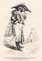 Han hadde bare sine vakre farger for enhver formue og regnet med å leve i luksus, overflod og æresbevisninger. Vignetter illustrert av JJ Granville. Gravering signert Andrew, Best og Leloir i delen med tittelen "Voyage d'un moineau de Paris" 