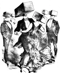 Usignert illustrasjon til musikken til et verk av Emile Fischer med tittelen «Polka des hamteaux», sent på 1800-tallet - tidlig på 1900-tallet - denne anonyme komposisjonen fremkaller like mye oppfinnelsene til forløperen Grandville som de til fremtidige s