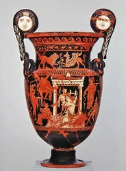 Apuliansk voluttkrater med røde figurer, ca. 375–350 f.Kr. (keramikk)