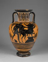 Atensk atisk, svart halsamfora med Herakles og kentaur, ca. 480-60 f.Kr. (terrakotta)