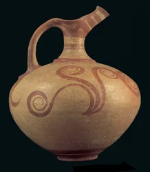 Nebb-tut kanne, muligens fra Attiki, sen helladisk IIIA 1 periode (ca. 1400-1350 f.Kr.) (malt leire)