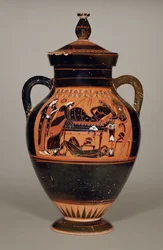 Belly Amphora som viser Priam og Achilles, ca. 550 f.Kr. (keramikk) (se også 288279, 293742 og 307550)