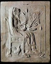 Gresk kunst: votivplate i terrakotta med Persefone på tronen og Hades, fra Lokroi. 470 f.Kr. Reggio Calabria, Nasjonalmuseet