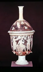 Pyxis med lokk, ca. 200-180 f.Kr. (keramikk)