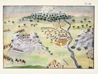 Slag mellom tyrkere og grekere ved Karpenisi og Kaliakouda, plate 12 fra Pictorial History of the Greek Independence War of General Makryjannis