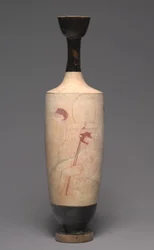 Hvitmalt Lekythos (begravelsesoljekanne), ca. 420 f.Kr. (malt terrakotta)