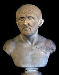 Byste av Agathon of Athenes (448-400 f.Kr.), dramatiker.