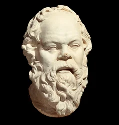 Marmorbyste av den greske filosofen Sokrates (470-399 f.Kr.) etter originalen av Lysippos (omkring 330 f.Kr.), som utsmykker Pompeion i Athen. H. 0,33 m. Paris, Louvre-museet