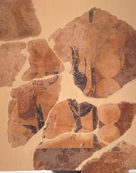 Jegerens retur, freskomaleri fra Temple C i Thermos, Hellas, gresk sivilisasjon, ca 630 f.Kr.