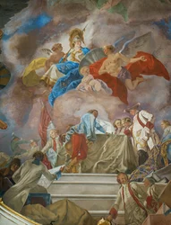 Et geni anbefaler en gruppe østerrikske generaler til Minerva, gudinnen for militærvitenskap (ca. …