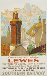 Lewes, plakat som annonserer Southern Railway (farge litho)