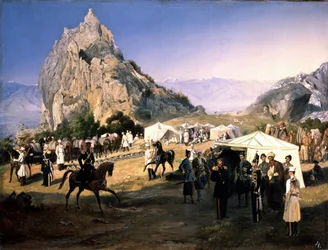 "" Nizhny Novgorod (Nizhny Novgorod) Dragon Regiment bivuac at Karaagach"" Maleri av Grigori Grigorievich Gagarin (Gagarin) (1810-1893) Statens russiske museum St. Petersburg