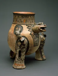 Jaguar-fartøy, nordvestlige Costa Rica, sen periode VI, 1200-1400 (keramikk med polykrom slip-maling)