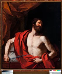 Cato av Uticas selvmord (Marcus Porcius Cato Uticensis eller Cato den yngre) (95-46 f.Kr.), romersk politiker (Cato Uticensis) (Catos selvmord). Innestengt i Utica, den romerske politikeren Marcus Porcius Cato Uticensis, kalt Cato den yngre (95-46 f.Kr.)