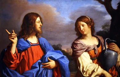 Italiensk: Cristo e la Samaritan al pozzo Kristus og kvinnen fra Samaria ved brønnen