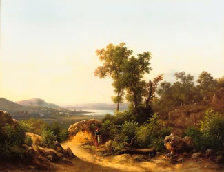 Trasimeno: Utsikt over innsjøen Trasimeno, Italia, 1874