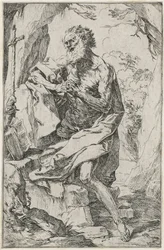 Saint Jerome (etsing på lagt papir)