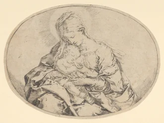 Jomfruen som holder spedbarnet Kristus, en oval komposisjon, ca. 1600-1640.