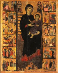 Majestet, av Guido da Siena (ca 1230-ca 1290), detalj, Hall of Pillars, Palazzo Pubblico (rådhuset), Siena, Italia