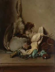 Stilleben med ringdue og krutthorn