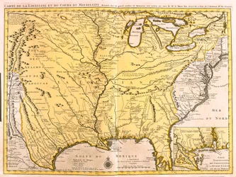 Kart over Louisiana (USA) og Mississippi-elven (radering