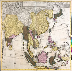 Pakistan, India, Nepal, Bhutan, Bangladesh, Sri Lanka, Øst-Kina, Nord-Korea, Sør-Korea, Japan, Burma, Thailand, Laos, Vietnam, Kambodsja, Indonesia, Filippinene, Malaysia