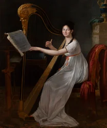 Portrett av Adèle Papin som spiller harpe