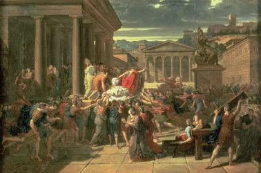 Cæsars død (100-44 f.Kr.) (olje på papir)