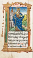 Trykt tidebok (bruk av Roma): fol. 110v, St. Barbara