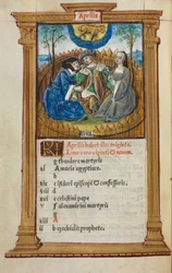 Trykt tidebok (bruk av Roma): fol. 5v, illustrasjon av aprilkalenderen