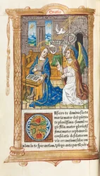 Trykt Timebok Bruk av Roma: fol. 60v, Bebudelsen, 1510.