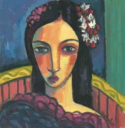 Jente med blomst i håret, 2012 (gouache på papir)