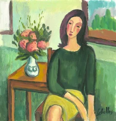 Jente med hortensiaer, 2012 (gouache på papir)