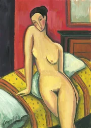 Naken lent på sengen, 2010 (gouache på papir)