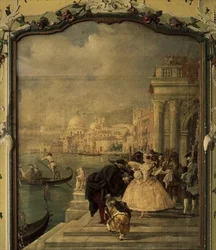 Maskert dame foran salutten, Venezia