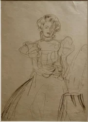 Portrett av Sonja Knips - Sitter i en stol forfra