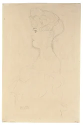 Bysteprofilportrett fra venstre, ca. 1904–05 (blyant med hvit og rød fargestift på simili japan-papir)