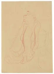 Kostymestudie med hender knyttet sammen, repetisjon av høyre side, ca. 1903-04 (farget voksstift og blyant på buff-papir)