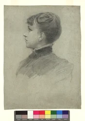 Portrett av Gustav Klimts søster Hermine i profil mot venstre