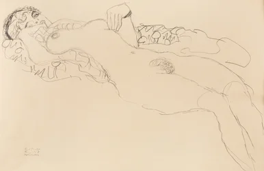 Liggende naken kvinne, mot venstre, 1917.