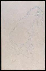 Kvinne som lener seg til høyre med langt hår, ca. 1910-11