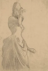 Kvinne med kikkert, ca. 1888 (svart kritt på tonet papir)