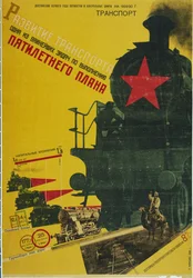 Utviklingen av transport, plakat for femårsplanen, 1929