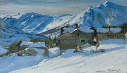 Fjellgård i snølandskap