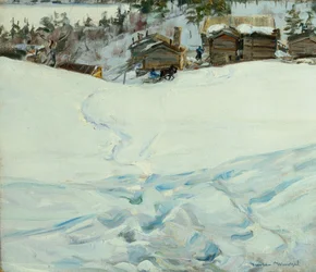 Fjellgård i vinterlandskap