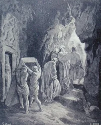 The Burial of Sarah, gravert av Heliodore Joseph Pisan (1822-90) ca. 1868 (gravering)