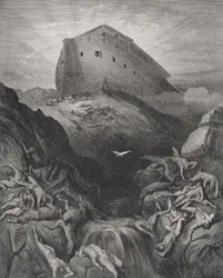 Duen sendt ut fra arken, 1. Mosebok 13:8–9, illustrasjon fra Dores «Den hellige bibel»