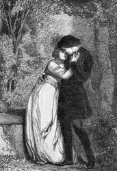 Cosette og sønn forlovede Marius - i "" Les Miserables"" av Victor Hugo, ill. av Brion, red. Hetzel og Lacroix
